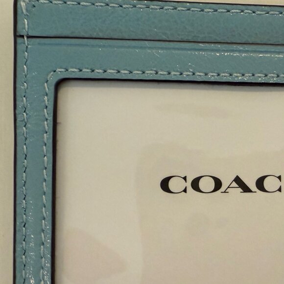 Coach Slim Id Card Case Powder Blue,shiny crinkle leather - Picture 2 of 5